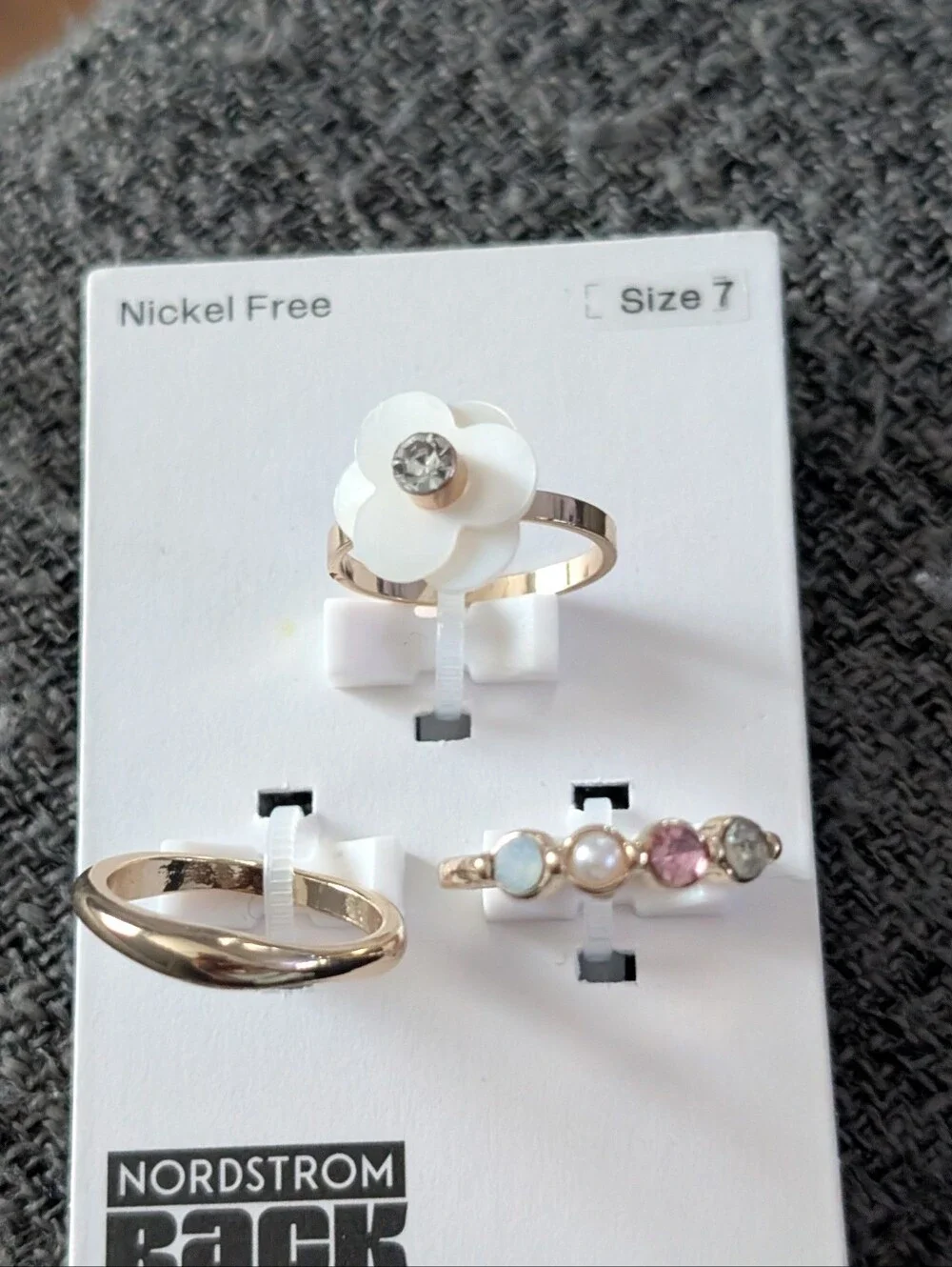 Nordstrom Gold-Tone Stackable Ring Trio with White Flower and Pink Accent